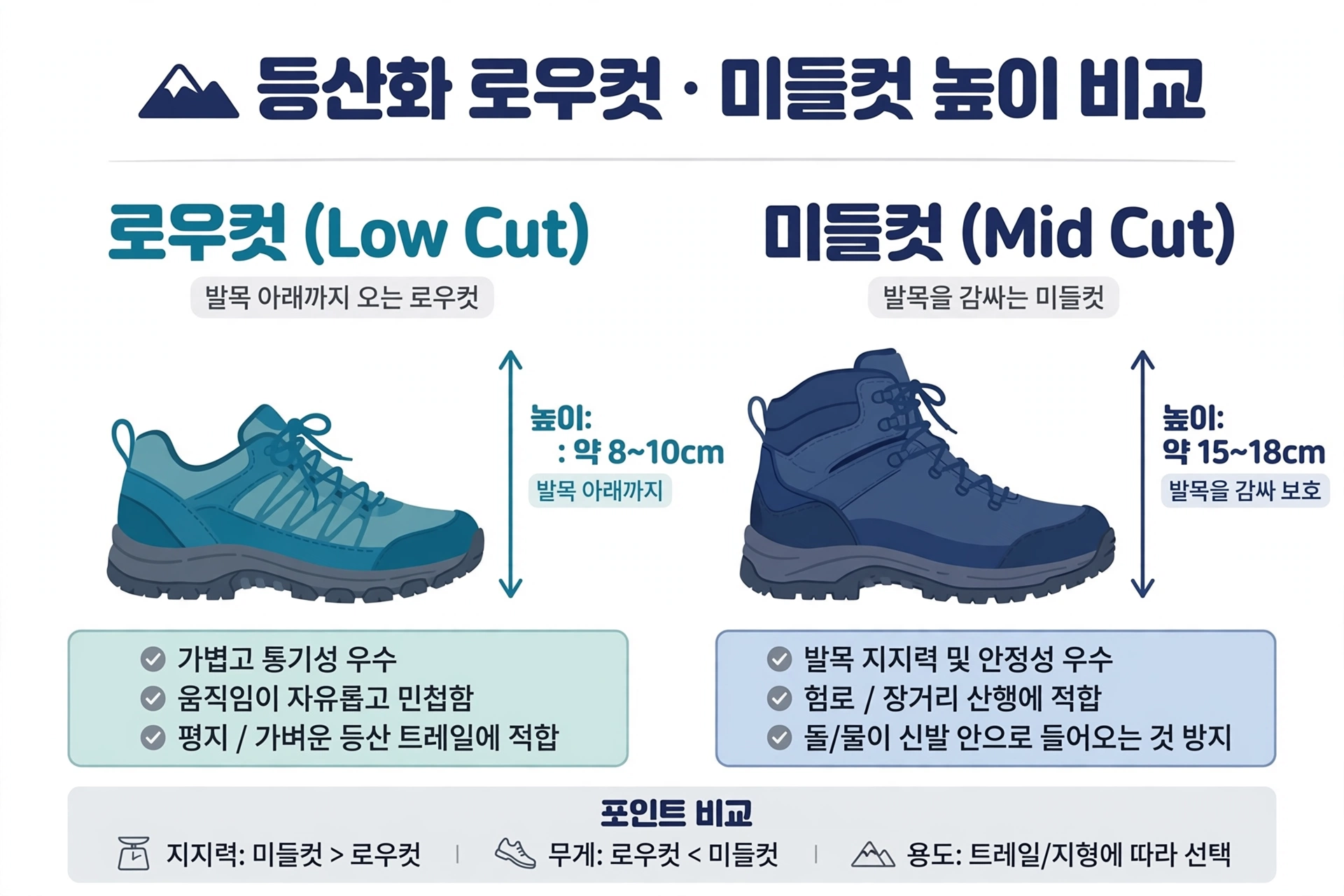 로우컷과 미들컷 높이 비교 일러스트